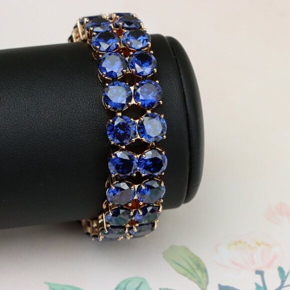 "Double Row Blue Stone Rose Gold Bracelet with Bold Glam Look, XPBL0823 - Picture 8 of 12